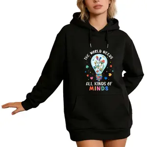 Casual Autism Awareness Hoodie – Round Neck, Vibrant Design, Black Color, Machine Washable