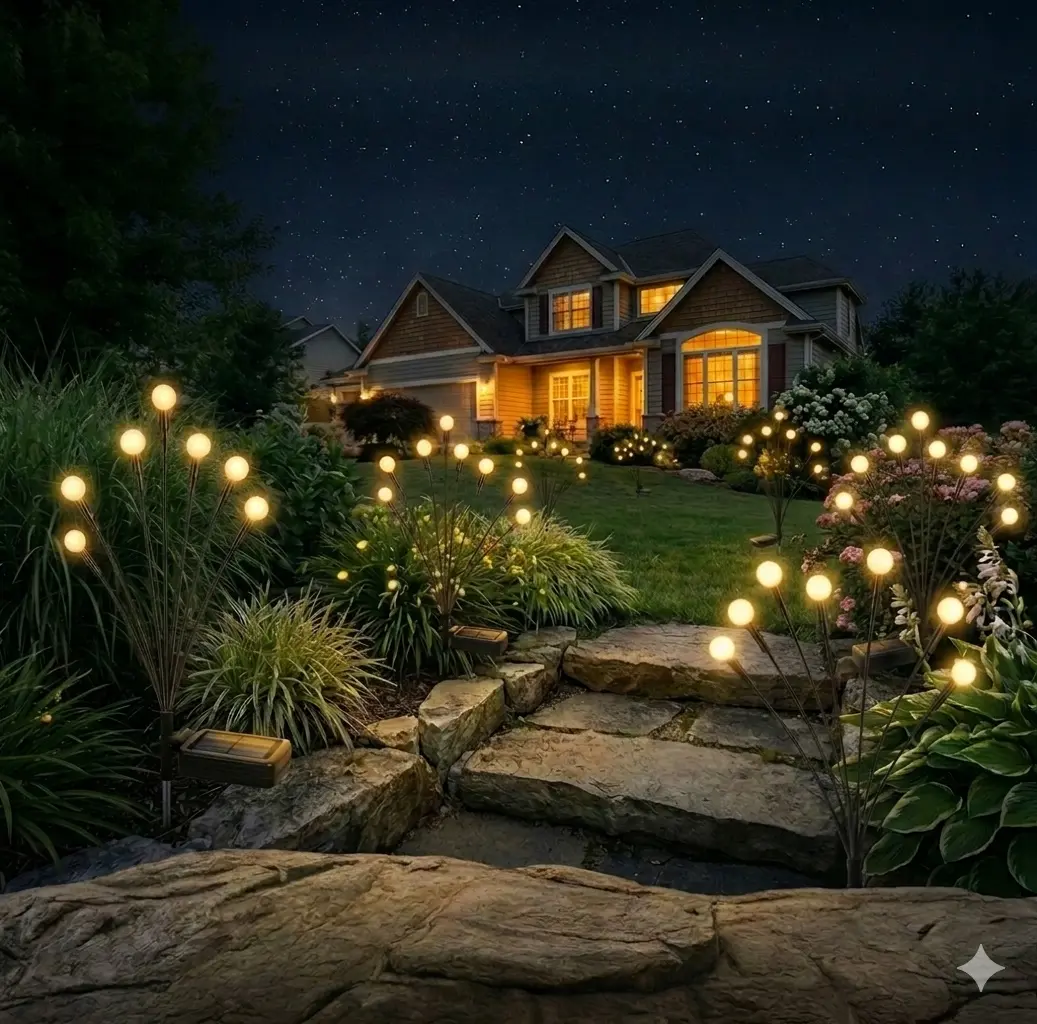 Hoodink Solar Firefly Light, Solar Lights Outdoor（4/8 Packs, 32/48 LEDs), Solar Garden Lights, Garden Decor, Fairy Lights, Firefly Light for Patio Decor,Big Bulb,Gifts for Women, Girlfriend,Grandma