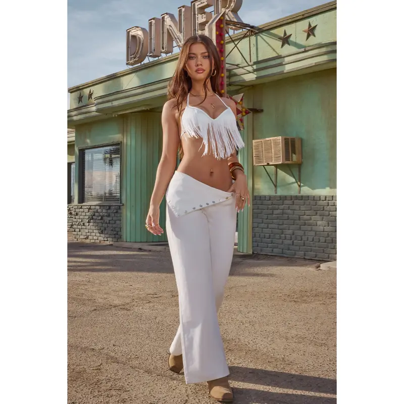 Button Foldover Low Rise Baggy Jeans