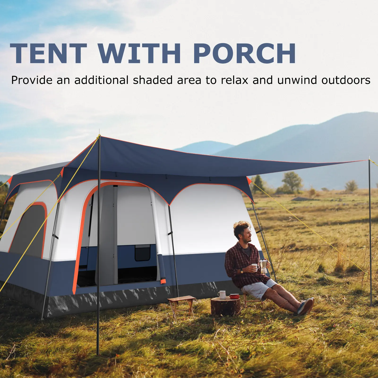 COSTWAY - 6-8 Person Camping Tent with Double Rooms and 2 Doors-Navy