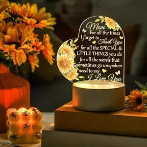 Acrylic Sunflower Heart Night Light - Mother's Day Gift from Daughter, Small Farmhouse Style Table Decor, Solar-Powered Halloween Pumpkin Ghost/Marigold Light for Graduation/In-Laws, Giant Inflatable LED Hat Decor,summervibes