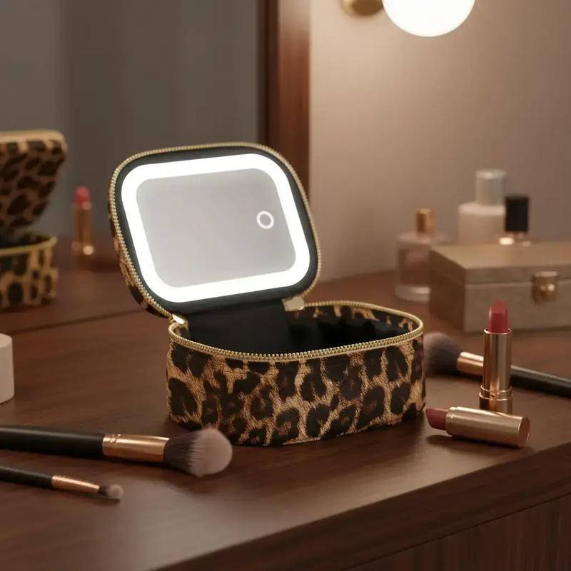 Portable Makeup Bag with LED Light & Mirror, Removable Travel Organizer, Battery-Powered Cosmetic Case, Makeup Tools for Women, Makeup Storage Bag, Makeup Pouch