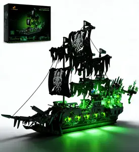 Phantom of the Deep: A Glowing Legend Reborn - JMBricklayer The Flying Dutchman Building Set, Ghostly Green LED Light-up Pirate Ship Construction Toy