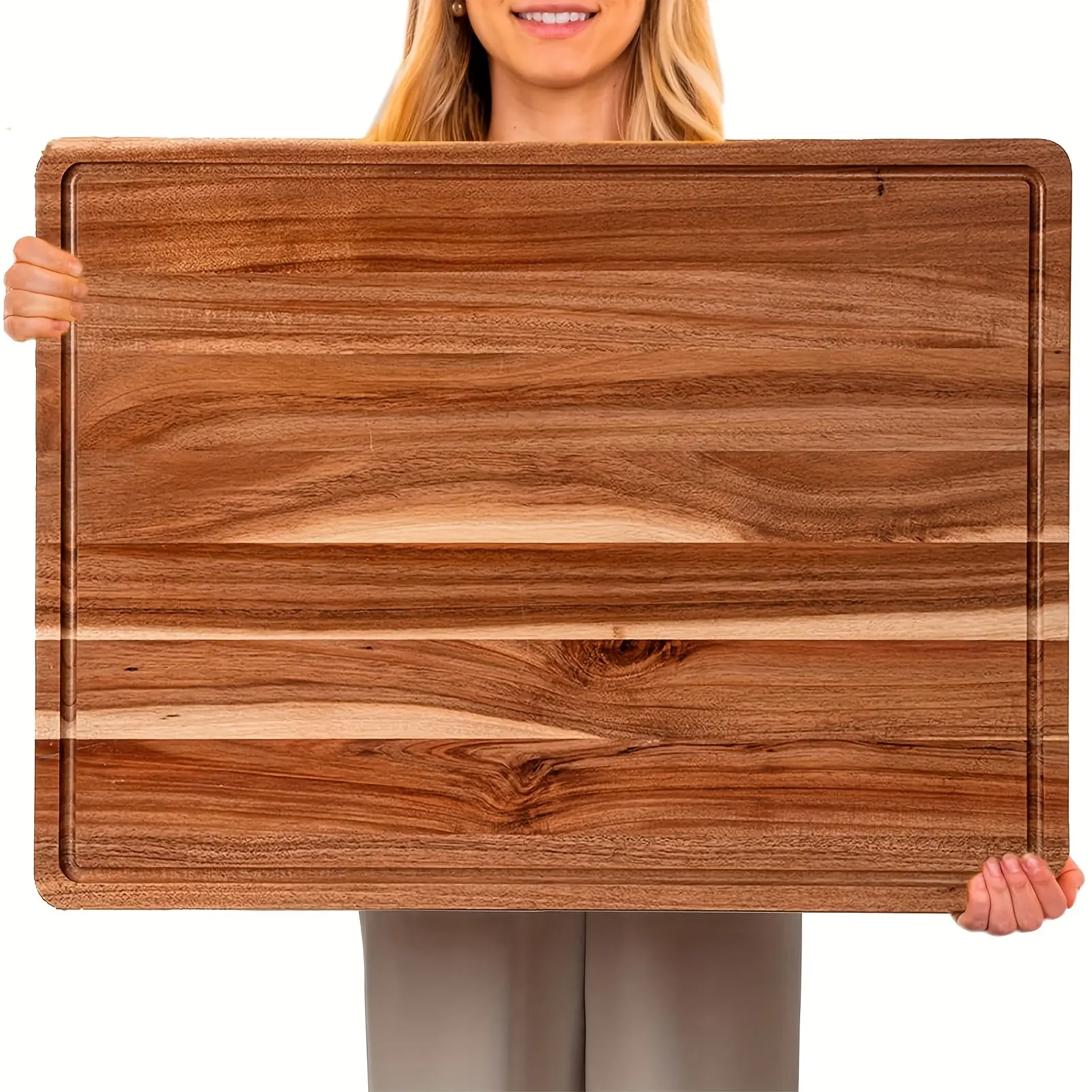 24/20 inch large wooden cutting board with juice trough, chunky Akashic chopping board, large restaurant cheese plate, food preparation and eating board, vegetable and cheese cutting board