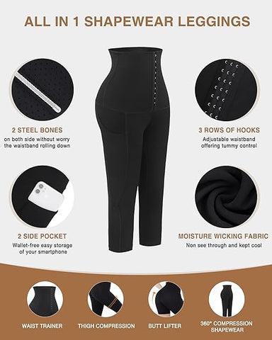 FeelinGirl Capri Leggings with Pockets for Women  Corset  Tummy Control Athletic Pants Casual Comfort Shapewear Sporty Womenswear