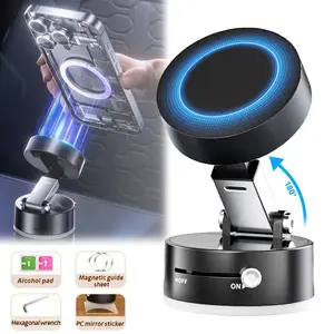 Hands-Free Vacuum Suction Magnetic Phone Stand - N52 Double-Row Strong Magnets, Portable Mini Phone Holder with One-Touch Control, ABS+PC Material, No Trace Suction for Home Office Car, Includes Magnetic Sheet & Mirror Sticker