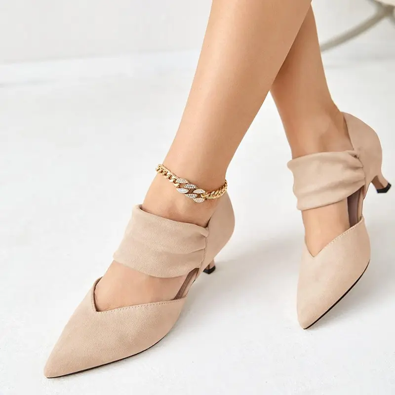 Fashare Women's Stylish Kitten Heel Dress Shoes - Pointed Toe, Slip-On, Ankle Strap, Cutout, Comfortable Dressy Wedding Pumps, Elegant Classy Footwear, Kitten Heels, Wedding Shoes