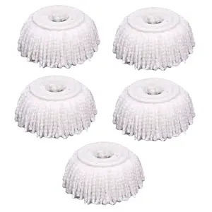 5pcs Microfiber Replacement Mop Head Spin Mop Head Replacement 5-Pack, Microfiber Refill Heads Universal for 360 Spin Magic Mopping, Round Shape Standard Size White
