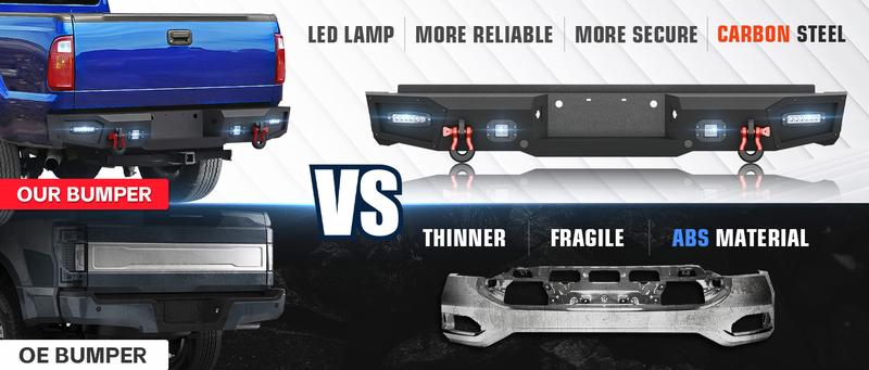 Rear Aftermarket Bumpers for Ford Compatible with 1999-2016 3rd Gen Ford F250 F350 F450