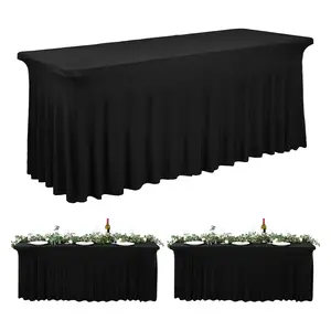 2/4/6 Pack Spandex 6ft/8ft Table Skirts for Rectangle Table Stretch Tablecloth Washable Wrinkle Resistant Table Covers and Fitted Table Skirts for Trade Show,Banquet,Restaurant,Party,Events Graduation Ceremony Decoration Greenery Decoration