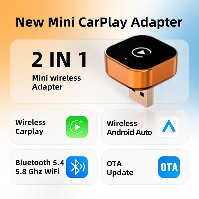 TrolinkTek 2026 Wireless CarPlay Adapter & Android Auto Adapter - 5GHz Bluetooth 5.4 dual-mode Type-C/USB dual interface, plug and play, second connection without delay, support OTA online upgrade