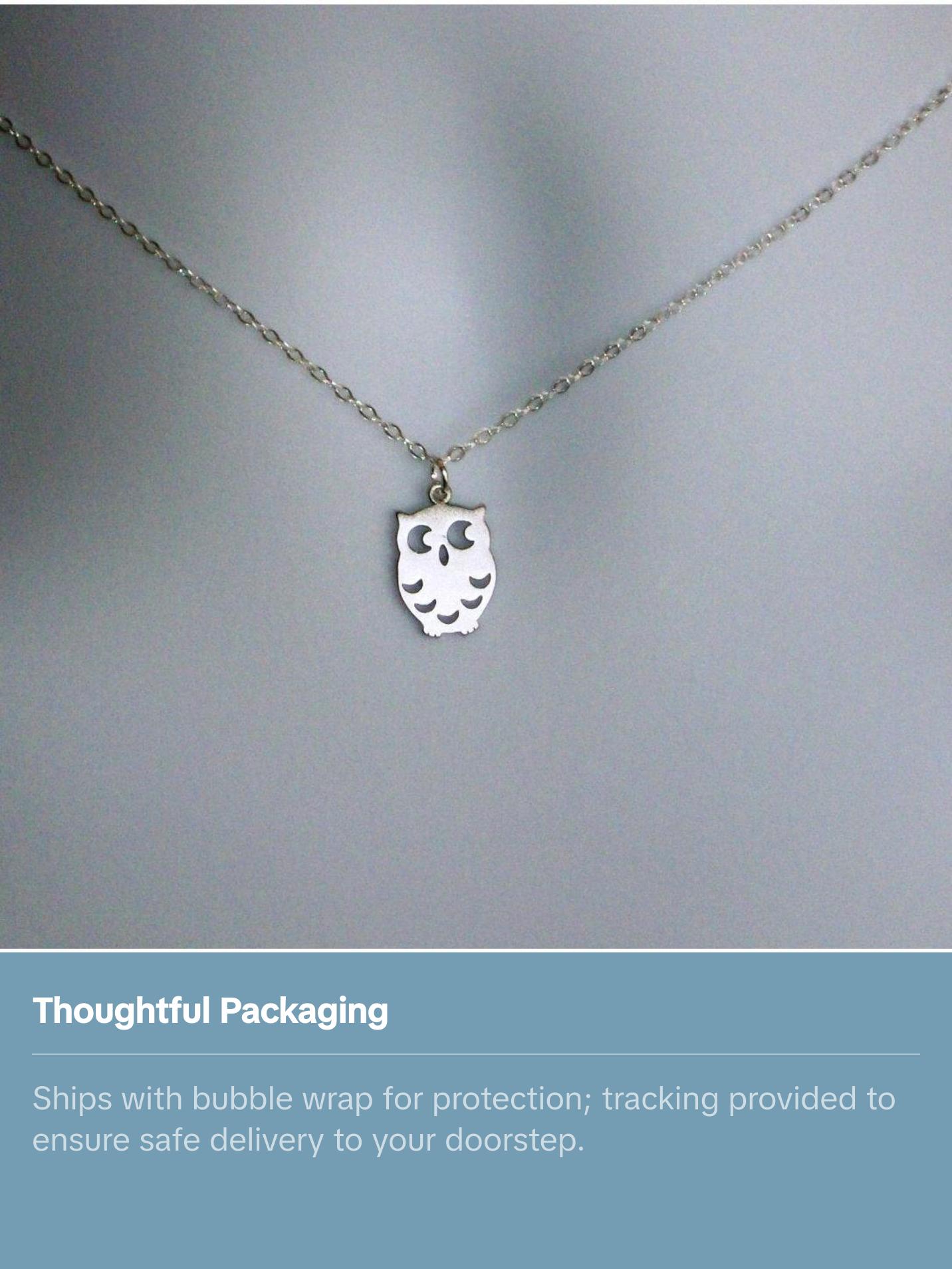 Silver Owl Necklace - Sterling Silver Owl Necklace, Sterling Silver Necklace, bridesmaid gifts, grey, white, silver, Mothers Day