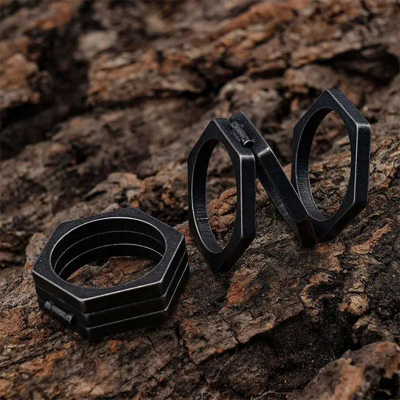 Multilateral Simple Retro Titanium Steel Ring Men's Ring Finger Tiger Men's Ring