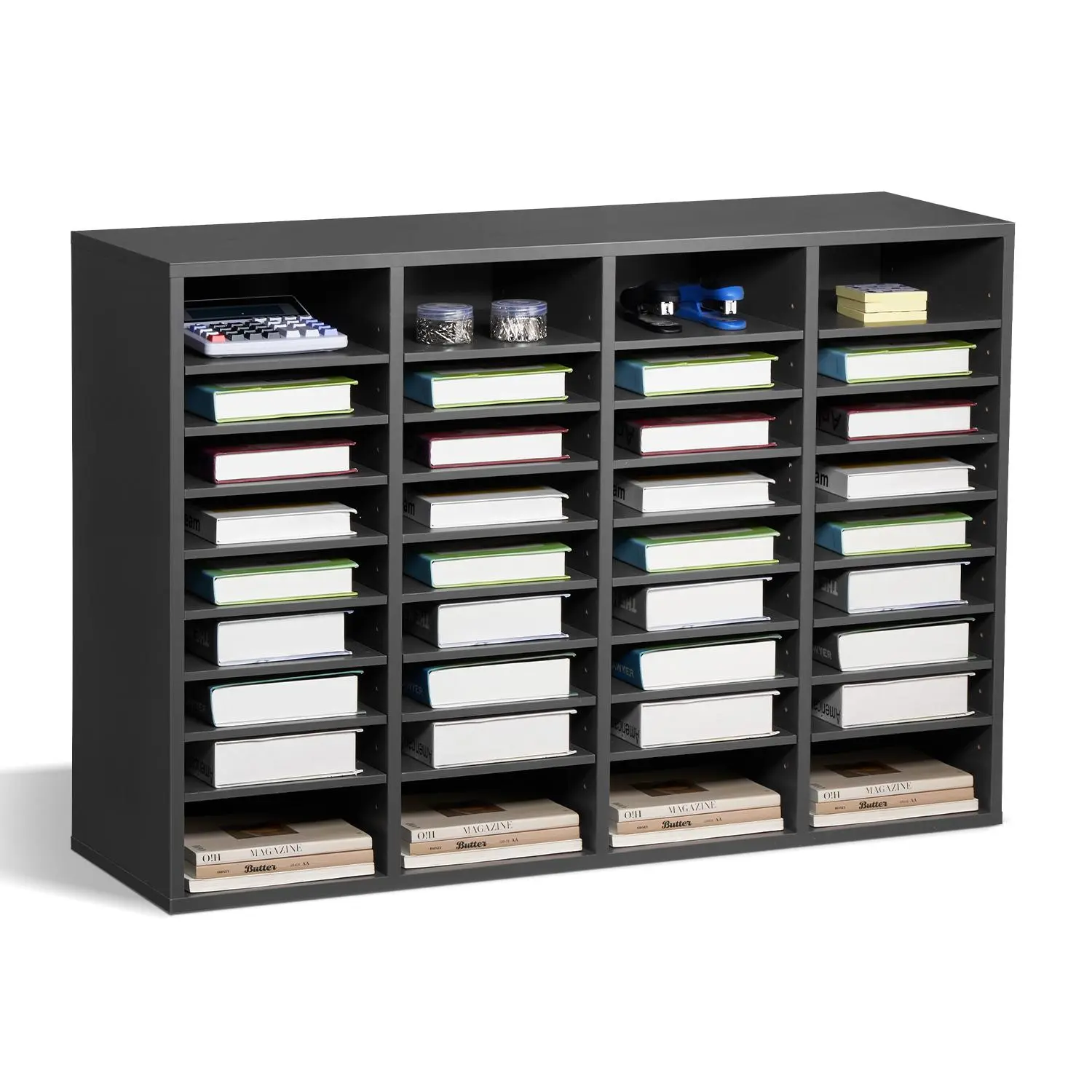 【SummerFinds】VEVOR EPA Certified Scratch-Resistant 36-Compartment Wooden Desk Organizer Supply, MDF Mailbox Sorter with Adjustable Shelf Heights, Computer Desk Accessories, Documents Paper Holder (Grey), Paper Holder For Desk