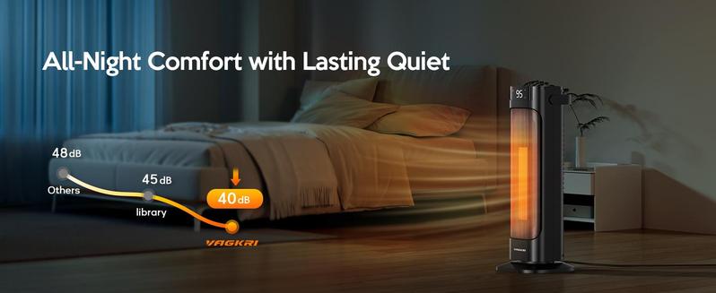 VAGKRI Space Heater, 1500W Portable Electric Heater with Thermostat, Remote, 3 Modes, Timer, Oscillating, Overheating & Tip-Over Protection, Fast Ceramic Heater for Bedroom Office Garage Indoor Use