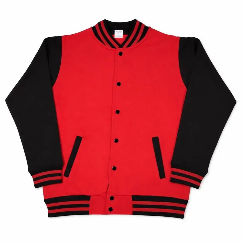 Classic Varsity Jacket – Button-Up Letterman Jacket, 80% Cotton 20% Polyester, Casual Streetwear Coat – Red, Navy, Black
