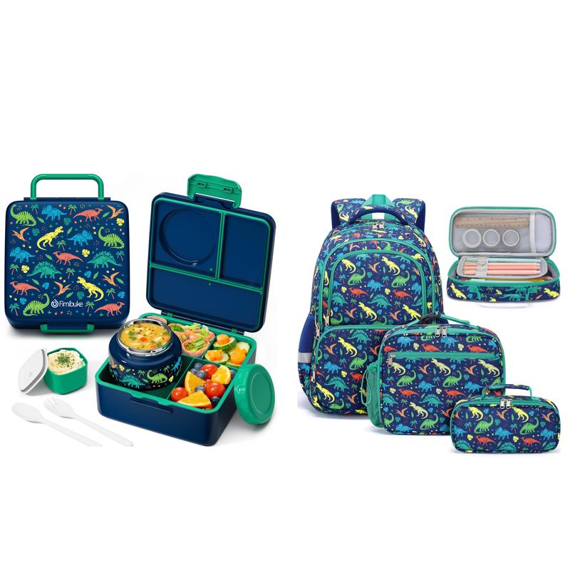 Fimibuke Bento Box, BPA Free & Leakproof Lunch Box with 8.5oz Insulated Thermos Food Jar, Utensils & Sauce Jar, Dishwasher Safe 3 or 4 Compartment Container for School Girl & Boy dealsforyoudays