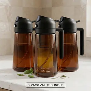 3-Pack Brown 2 in 1Glass Oil Sprayer for Cooking 16oz 470ml Light Blocking Olive Oil Dispenser Kitchen Mister for Air Fryer BBQ Organiser Tin
