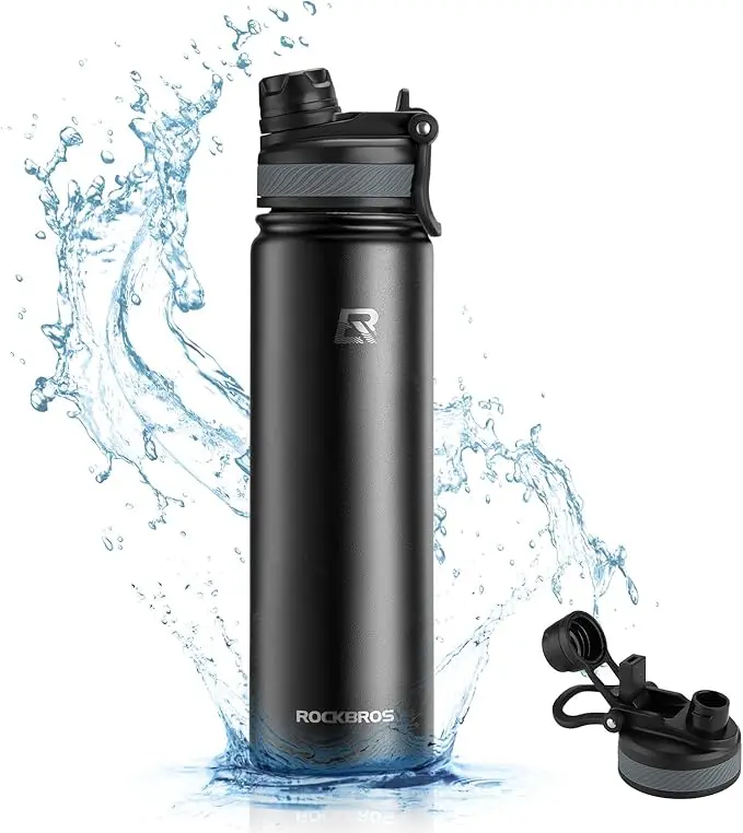 ROCKBROS Insulated Stainless Steel Tumbler with Straw Lid, Portable Leak-Proof Drink Flask with Handle, Insulation for Hiking, Cycling, Coffee, Fruit