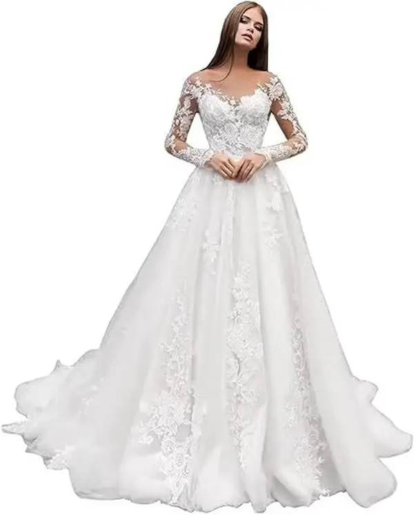 Fair Lady Wedding Dresses for Bride 2024 V Neck Beaded Straps Lace Appliques Bridal Gown for Women