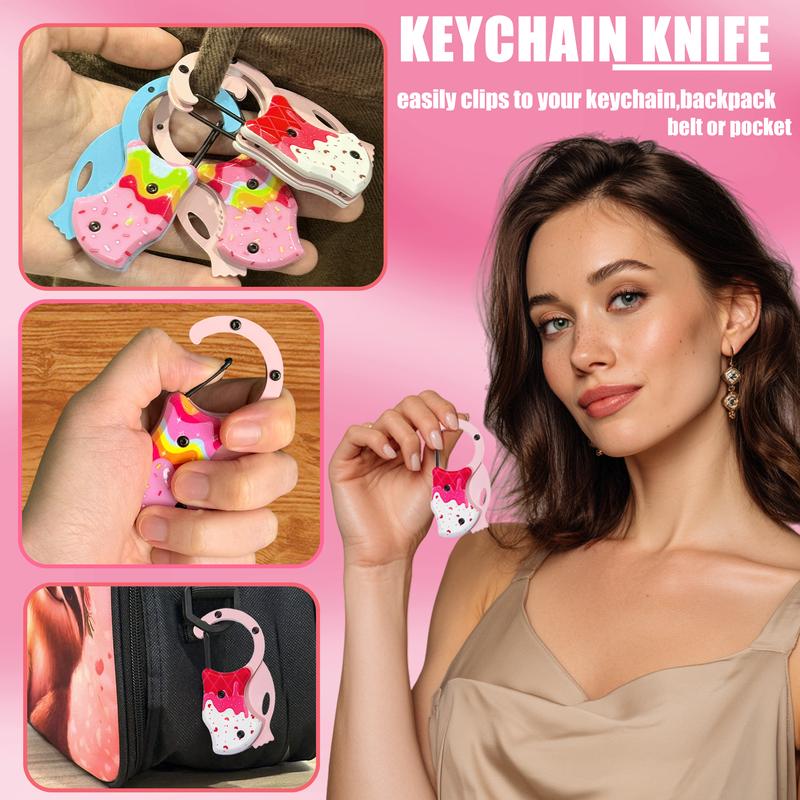 Ice Cream Pocket Toy Knife for Women Men, Cool Folding Knife Box Cutter， Pink Mini EDC Knives for Everyday Carry, Folding Utility Knife with Unique Donut Design, Ideal Gifts for Men and Women