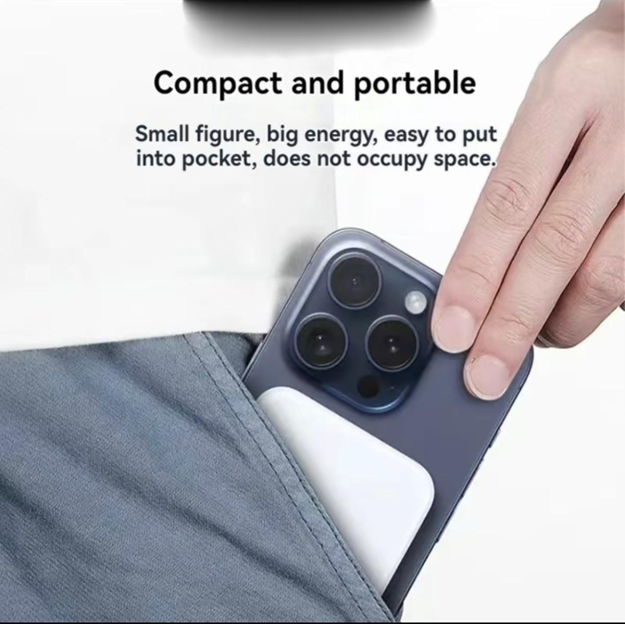 Magnetic Wireless Power Bank 5000mAh - Portable charger with Type-C cable, supports fast charging and Lightning input, compatible with iPhone 17/16/15/14/13/12 series - Rechargeable smartphone charging