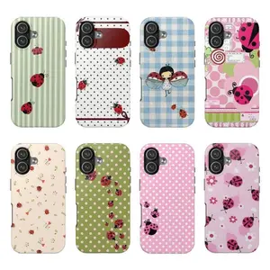 Coquette Aesthetic Pastel Ladybug Floral Design Shockproof Heavy Duty Tough Phone Case for iPhone 11 12 13 14 15 16 17 Pro Max Plus