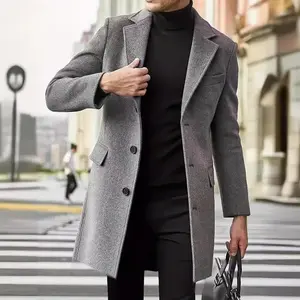 2026 men's new product spot autumn and winter woolen men's coat single-breasted woolen trench coat