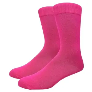Solid Color Crew Cotton Dress Socks - Hot Pink