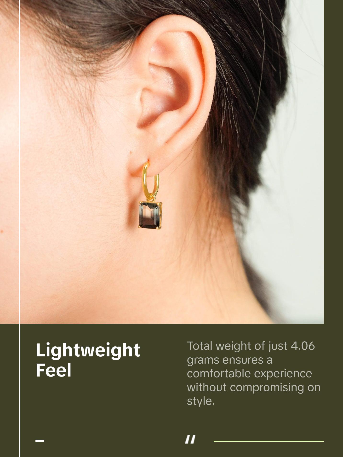 Party Geometry Rectangle CZ 925 Sterling Silver Hoop Earrings