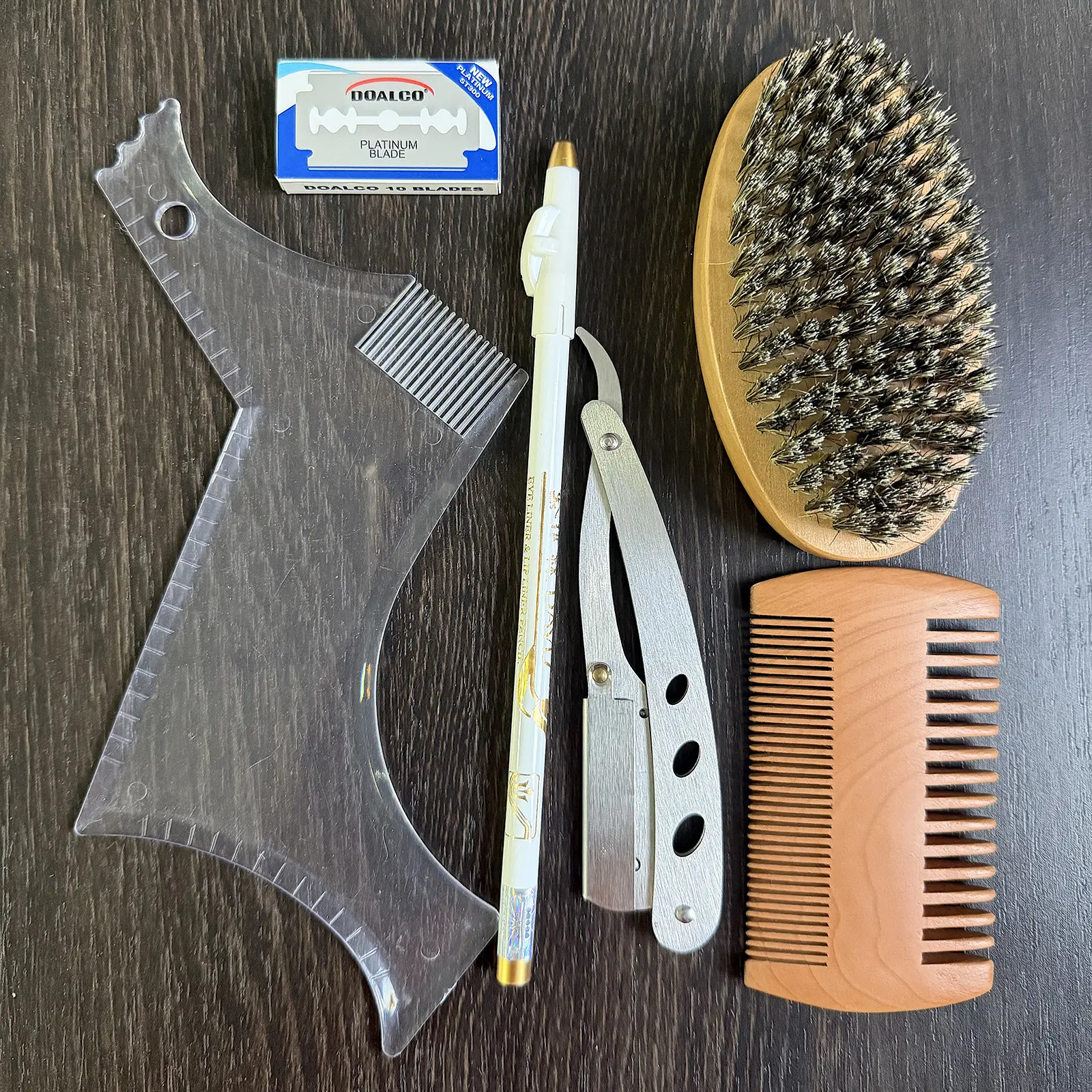 Men's 6-Piece Durable Barber Kit, 6-in-1 Stainless Steel Shaving Tool Set with Straight Razor, Nourishing Boar Bristle Beard Brush for Conditioning, Shape & Hold Clean Edges, Ideal Male Gift