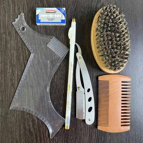 Men's 6-Piece Durable Barber Kit - 6-in-1 Stainless Steel Shaving Tool Set with Straight Razor, Boar Bristle Beard Brush for Conditioning, Clean Edges, Daily Pro Results, Ideal Male Gift