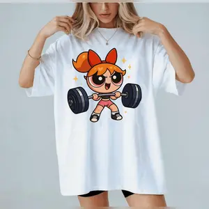 Power Girls Blossom Vintage Gym Girl T-shirt Aesthetic Graphic Tee Tshirts Cartoon Character Shirt Fitness Workou The Classic Cotton Tee