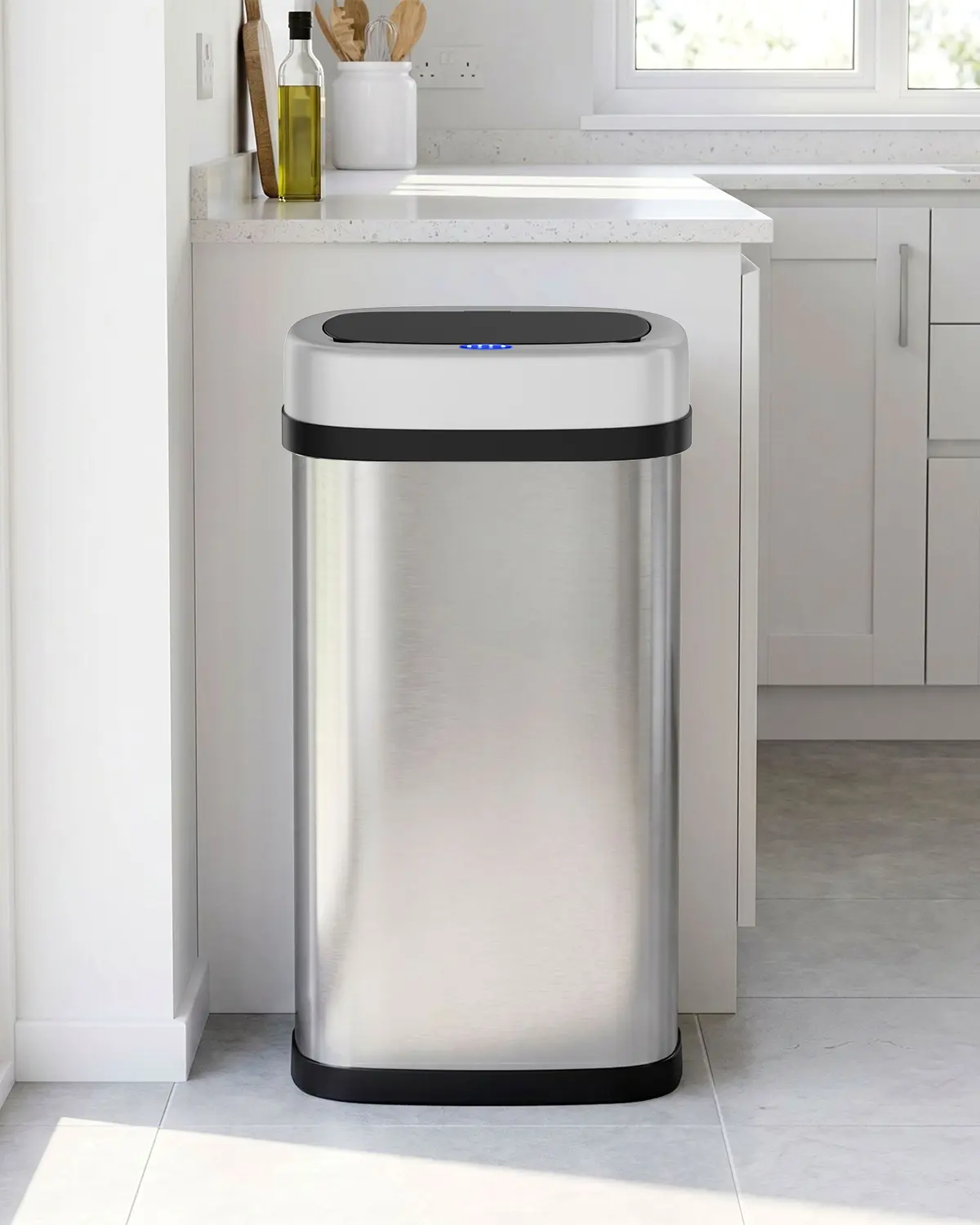 Arlopu 13.2/15.6/18.5Gallon (50/60/70L) Large Motion Sensor Trash Can,  Automatic Touchless Garbage Bin with Soft-Close Lid, Stainless Steel, Wave or Touch to Open, Black/Silver/White homeessentials