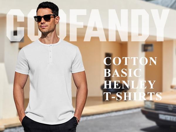 COOFANDY Men's Casual Henley T-Shirts Summer Short Sleeve Cotton Shirts Basic Button Tee Tops