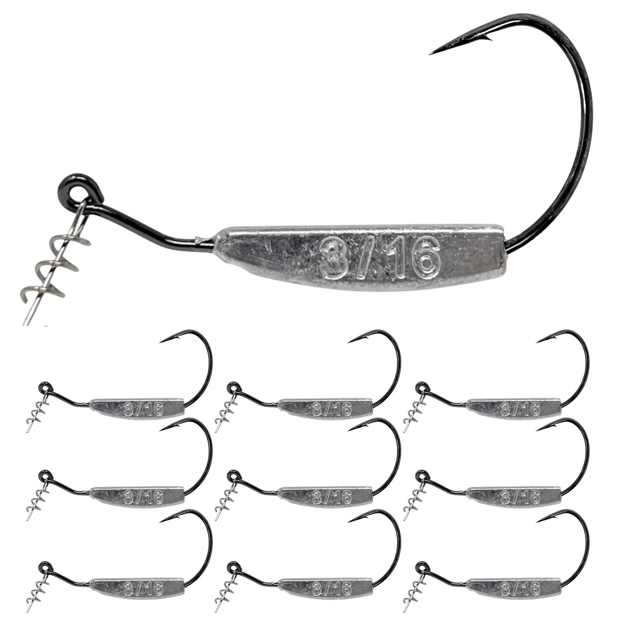 Reaction Tackle Weedless Weighted Swimbait Hooks, 10-Pack Heavy-Duty Forged Hooks with Belly-Weight, Screw-in Spring Keeper for Bass, Saltwater, Artificial Fishing Lure Terminal Tackle