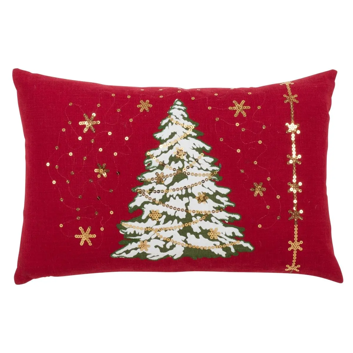 13x20 in. LED Lights Christmas Tree Single Pillow with Polyester Fill, Red, Solid Zippered Back, Indoor Holiday Textile Decor