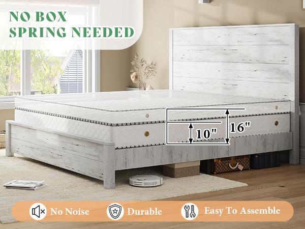 AMERLIFE 51.2" Wood Bed Frame, Rustic Platform Bed with Spliced Headboard, Wood Slats Support/Noiseless/No Box Spring Needed,Best Gift Ideas/Christmas Gifts