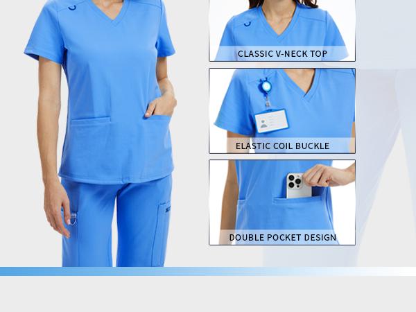 Scrub Tops for Women - V-Neck with 2 Pockets, Soft 4-Way Stretch, Anti-Wrinkle & Easy Care for Medical Uniforms