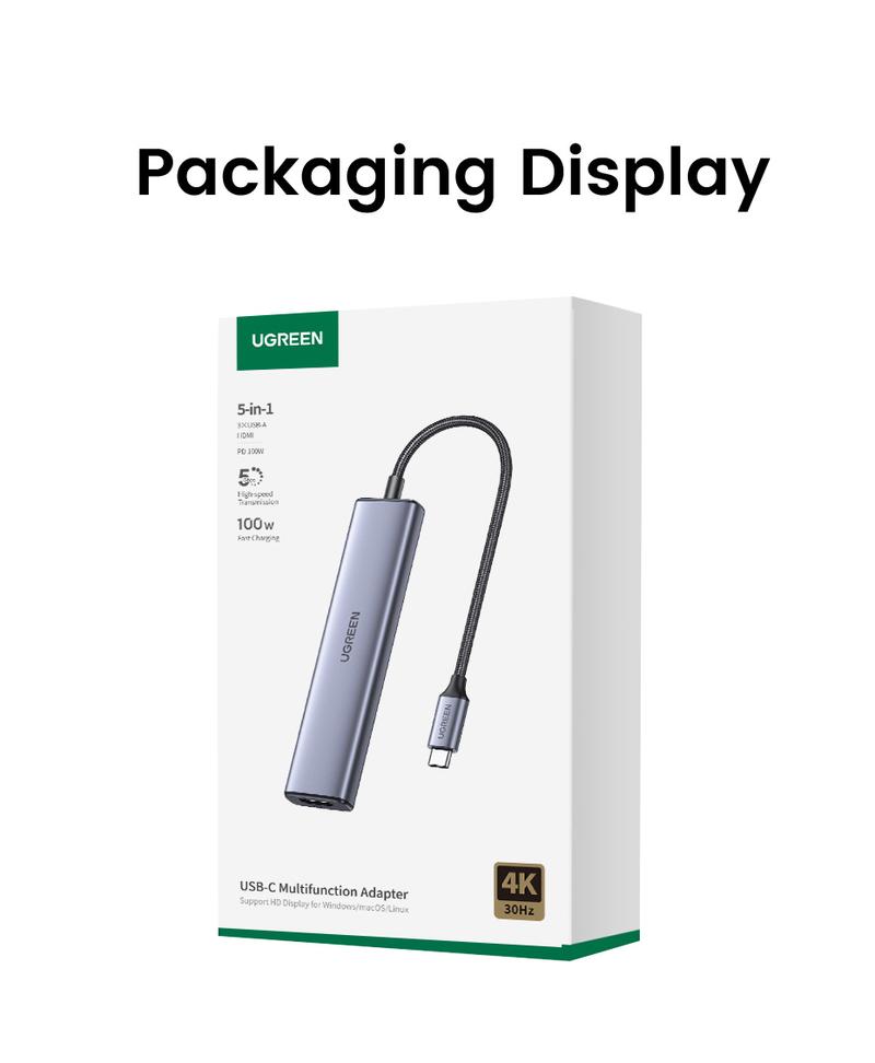 UGREEN 5in1 USB C Hub Type C to PD 100W Power Delivery, 4K@30Hz HDMI,  3 USB-A 5Gbps Data Ports, Type C Multiport Adapter for Macbook Air Pro, iPad Pro, XPS, Computer Accessories--TikTokShopBlackFriday ,TikTokShopJumpstartSale