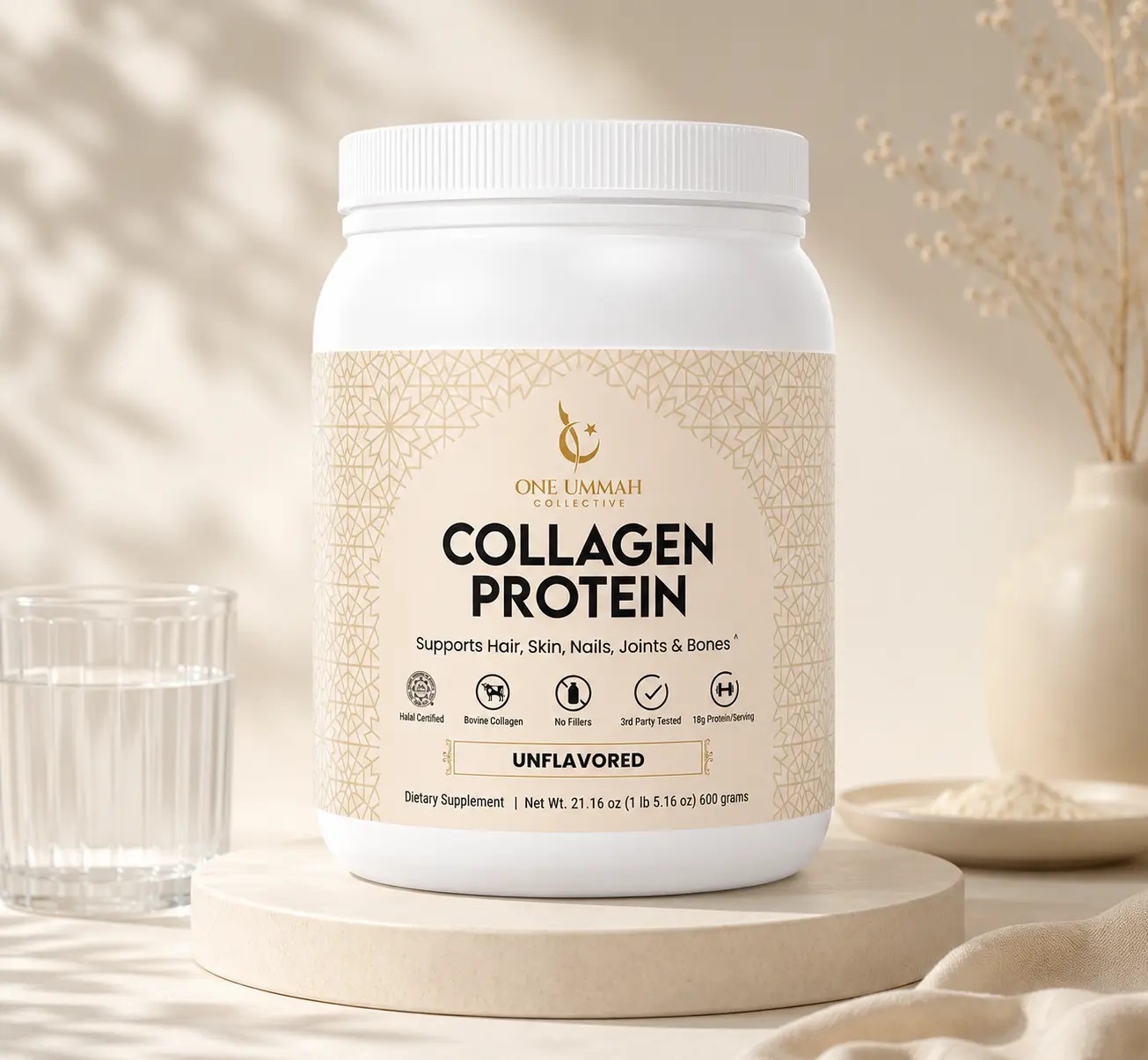 Zabiha Halal Certified Grass-Fed Collagen Peptides Protein Powder - Hydrolyzed Bovine Type I & III - 18g Protein per Serving - Skin Care, Nail Strength & Joint Support - Unflavored 30/60 Servings Daily Supplement, Collagen Supplements