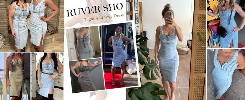 utcoco Denim Dress for Women Sleeveless Side Slit Bodycon Midi Jean Dresses for Women 2026