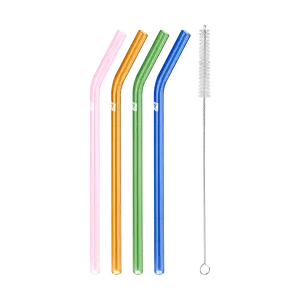 ZWILLING 9" Bent Glass Straws Set of 4 - Reusable & Eco-Friendly Drinking Straws for Home Use