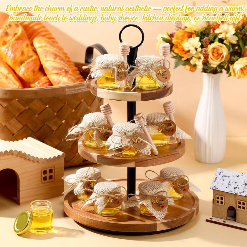 50 Pcs Mini Honey Jar Set Baby Shower Prize Glass&Plastic Jars with Wooden Dipper Bee Charms Thank You Cards Burlap fabric Twine String Thank You Gift for Couple Guest,Bridal Shower Baby Shower Party Decorations,Anniversary Birthday Wedding Gifts