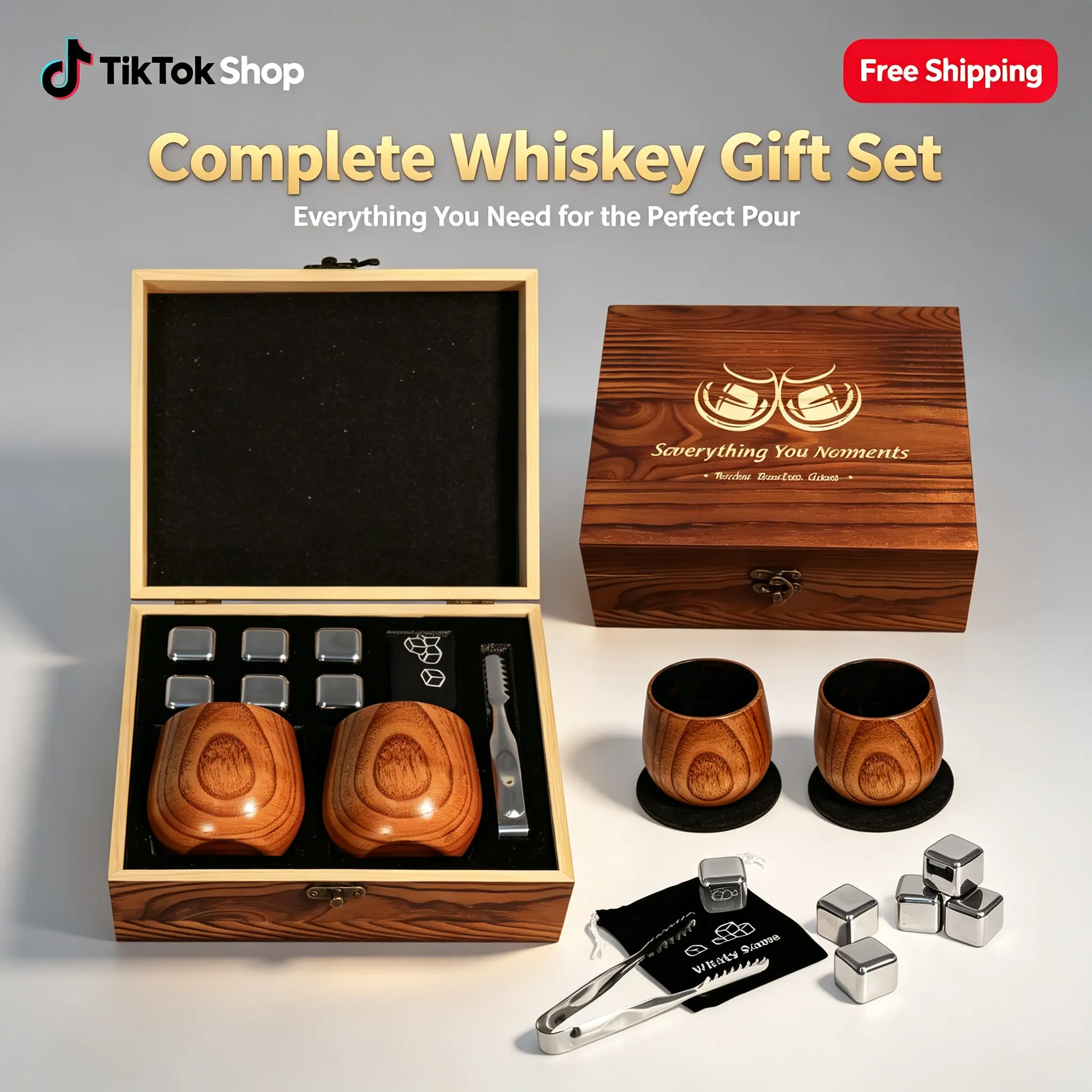 Charred Wooden Bourbon Drinking Glass, Bourbon Gifts for Men, Handcrafted Retirement Whiskey Glasses for Dad, Great Whiskey Gifts for Men, Perfect Presents for Boyfriend Father Friends, 2 Set Cube campingessentials