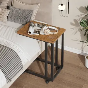 C Tables Counch That Slide Under Bed Side Table Tray Sofa Portable with Wheels,Sofa Table with Metal Frame for Living Room, Bedroom, Bedside