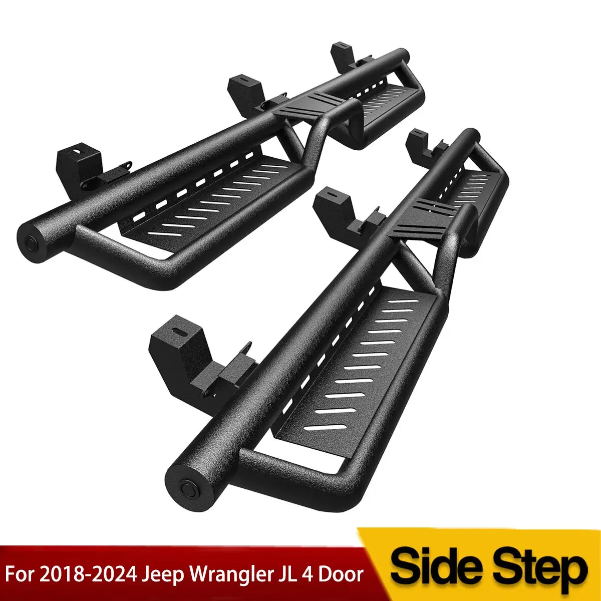 YITAMOTOR Running Boards & Side Step Compatible with 2018-2025 Jeep Wrangler JL 4 Door, Black Powder Coated Nerf Bar with Two-Stair for Roof Operation