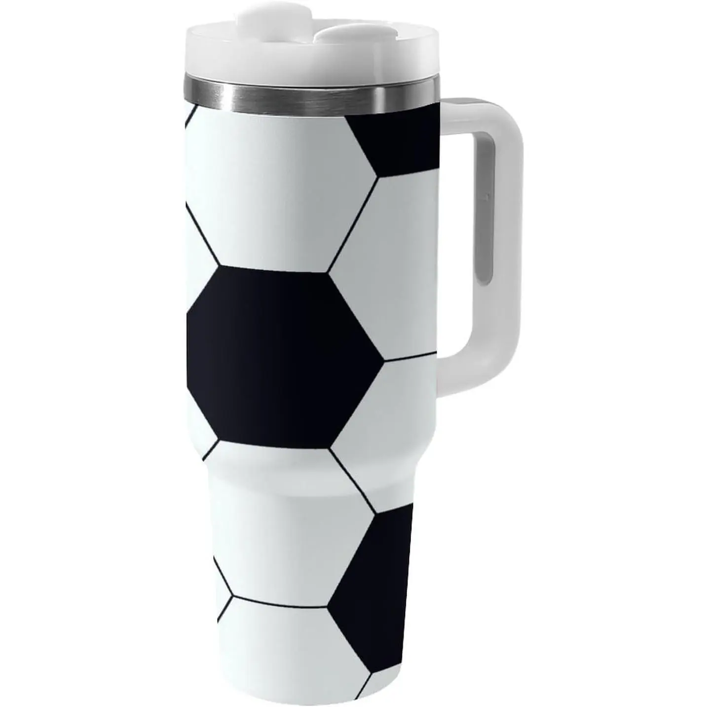 40oz Geometric Hexagon Pattern Stainless Steel Insulated Travel Tumbler - Portable Vacuum Flask Coffee Mug with Lid, Handle, Straw, 1000-2000ml Capacity, 7-12 Hours Temperature Retention