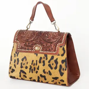 American Darling Leopard Print Leather Western Handbag with Top Handle