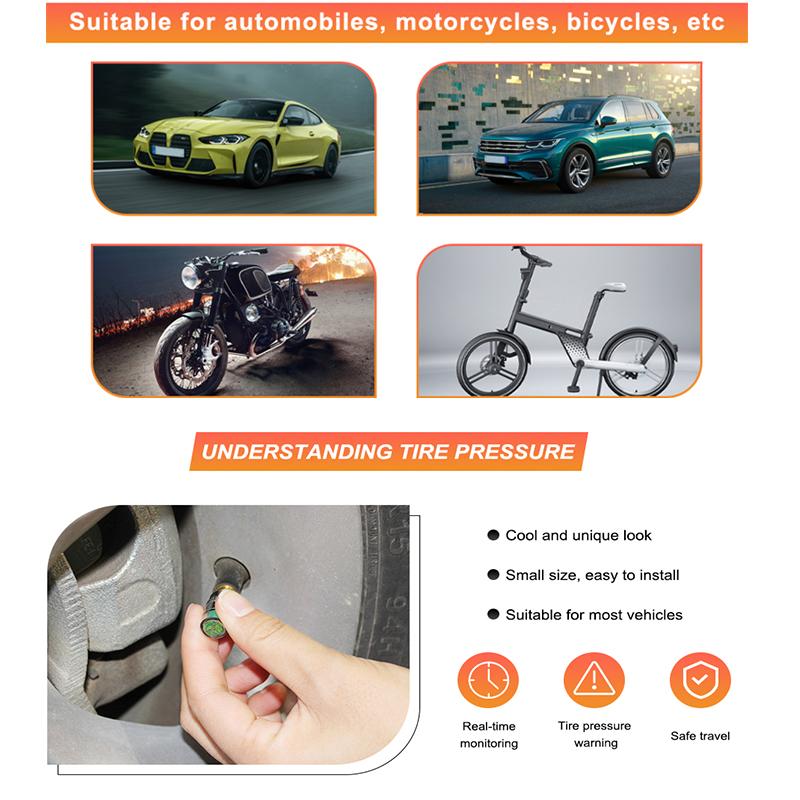 4Pcs Car Tire Pressure Monitor Valve Stem Caps Sensor Indicator 3 Color Eye Alert Pressure Monitor Tire Valve Stem Caps